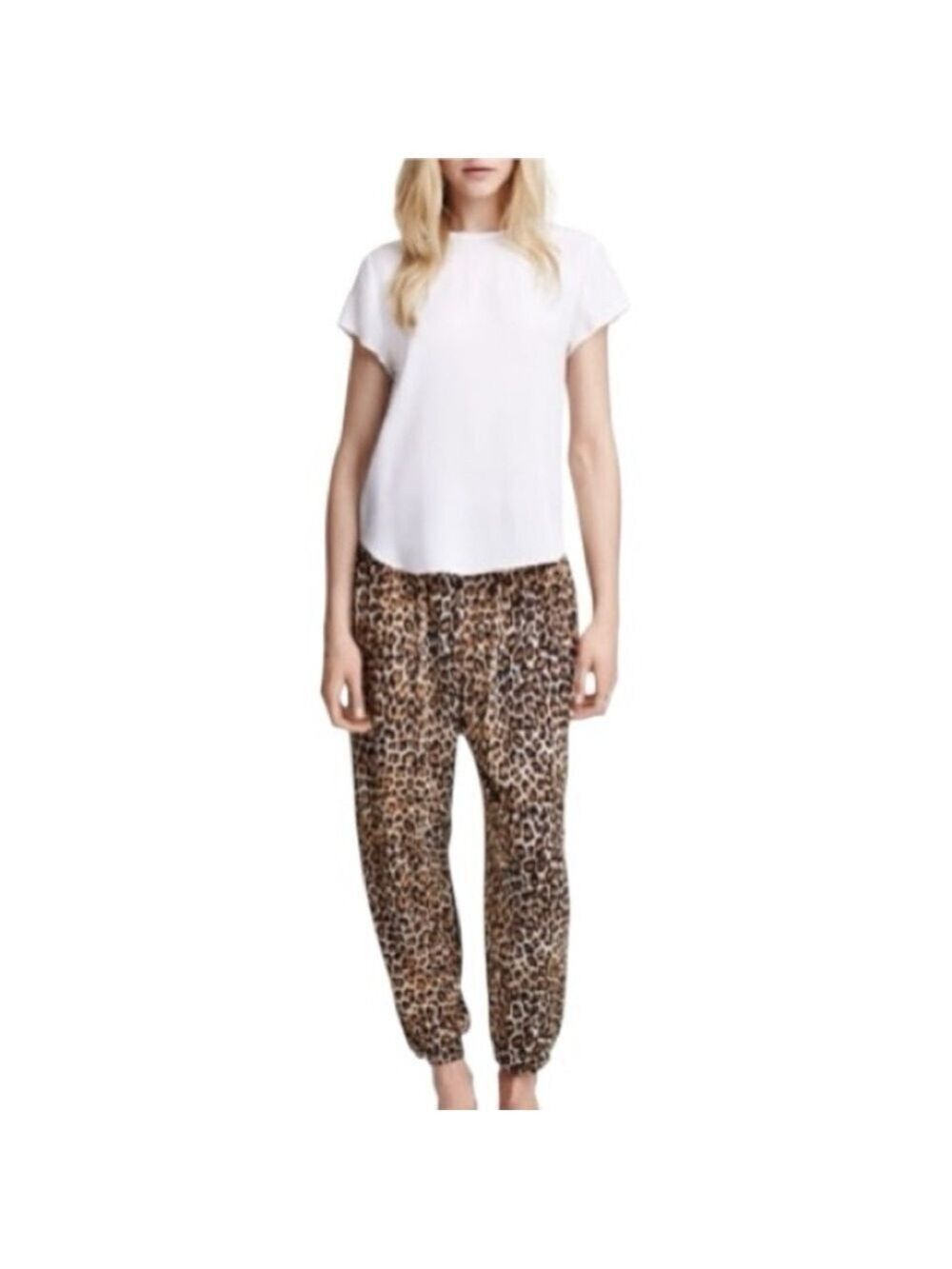 H&M Basic Leopard Print Harem Jogger Lounge  Pants Size Small Brown Cream
